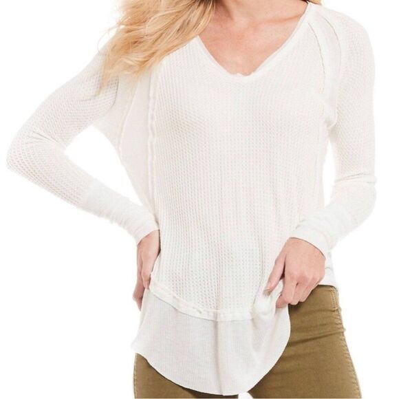 We The Free Tops - We the Free People Womens Small Catalina White Thermal Long Sleeve V-neck Top